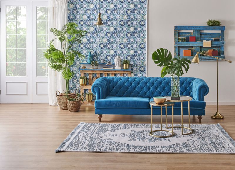 Patterned Wallpaper in Living Room